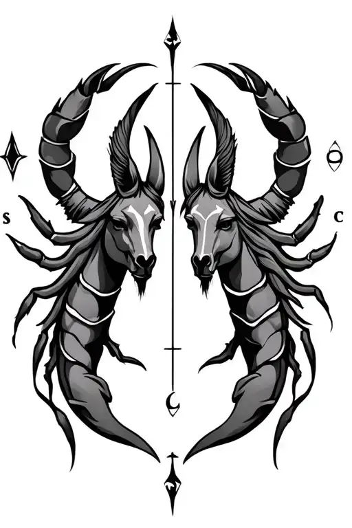 Create tattoo design that combines the symbols of Sagittarius as a father, Scorpio as a mother, and Cancer as a daughter tattoo design idea