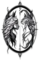 Create tattoo design that combines the symbols of Sagittarius as a father, Scorpio as a mother, and Cancer as a daughter tattoo design idea