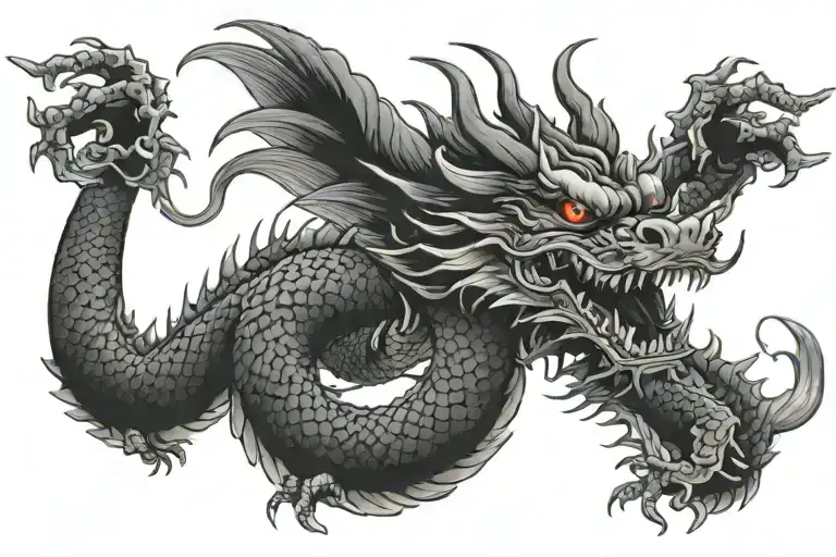 full black Japan dragon without wings  tattoo design idea