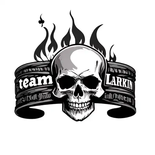 a bracelet around the wrist say “team Larkin”, saint micheal on the inner forearm, a burning skull with a ace of clubs tattoo design idea