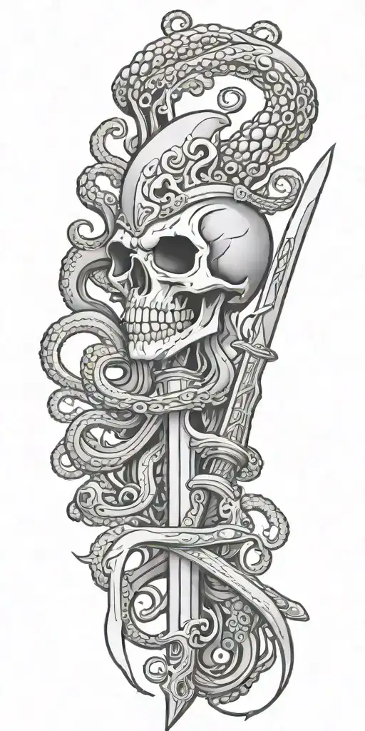 octopus sword skull tattoo design idea