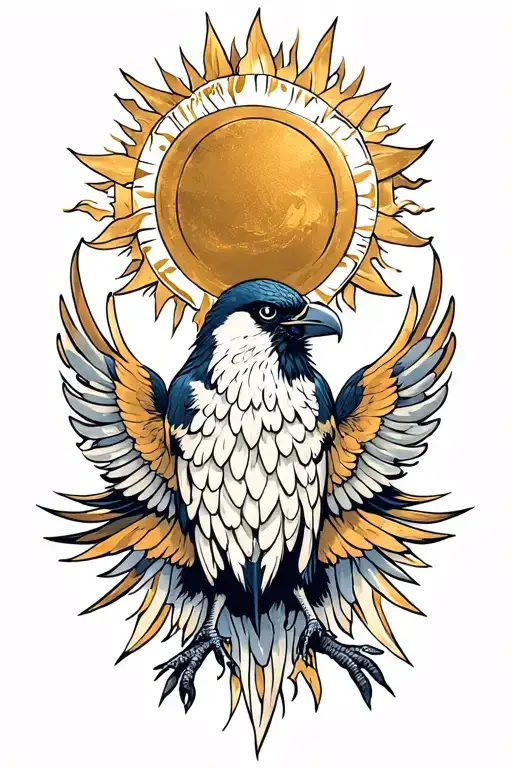 Three-legged Golden Crow, Sun and Chaos tattoo design idea