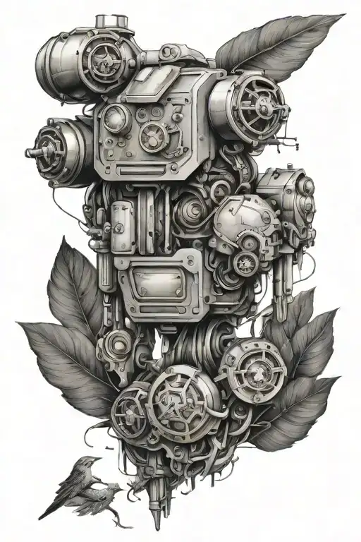 nature family travel mech tattoo design idea