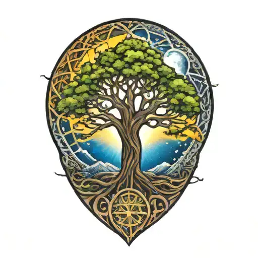 tree of life and sun and moon  tattoo design idea