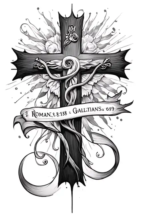 make "Romans 8:18" and "Galatians 6:9" into a cross tattoo design idea