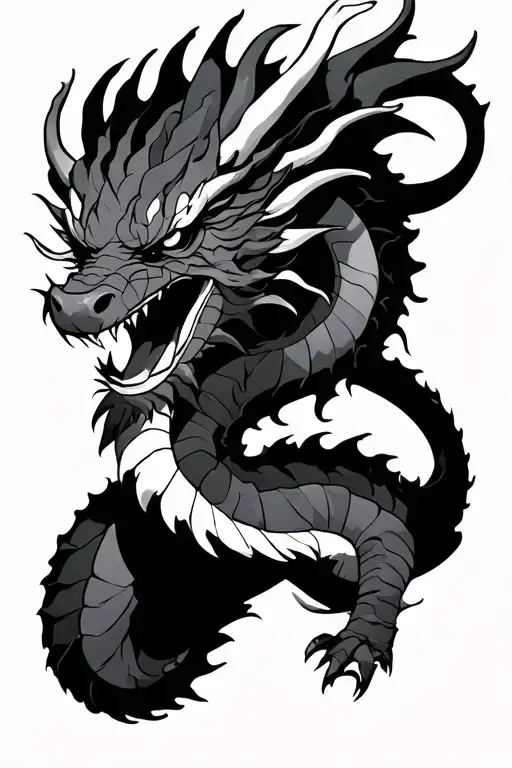 dragon design inspired by haku from spirited away and kaido from one piece, with darker shading tattoo design idea