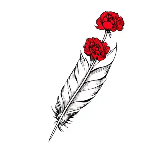 feather and a red carnation tattoo design idea