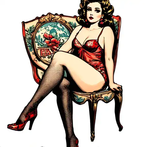 amy Whinehouse pin up girl sitting tattoo design idea