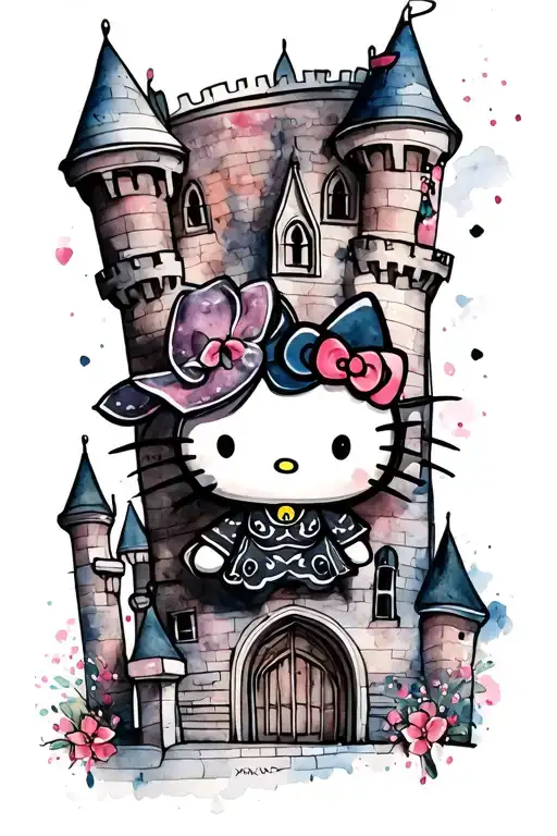 hello kitty y2k Castle goth tattoo design idea