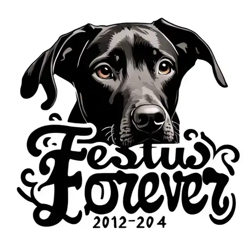 "Festus Forever 2012~2024" Vizsla dog silhouette tattoo design idea