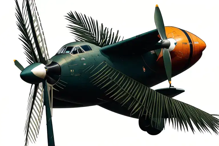 windmills plane palm tattoo design idea