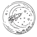 Moon with a rocket ship going around with a heart on the rocket and the word mom incorperated somewhere tattoo design idea