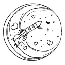 Moon with a rocket ship going around with a heart on the rocket and the word mom incorperated somewhere tattoo design idea