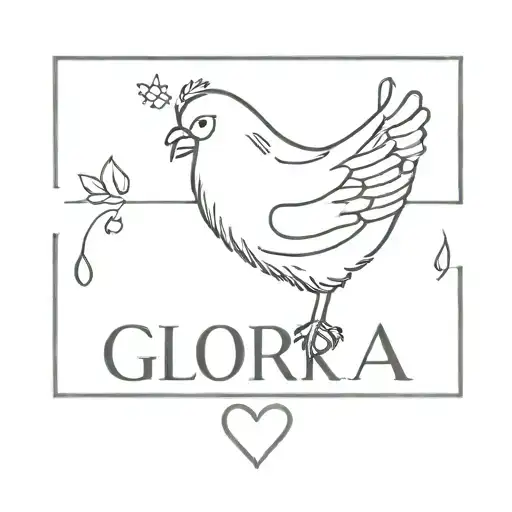 Gloria name with baby chicken tattoo design idea
