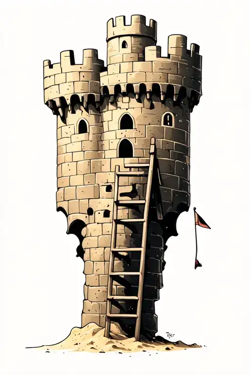 Mac miller inspired sand castle with ladder leaning against it tattoo design idea