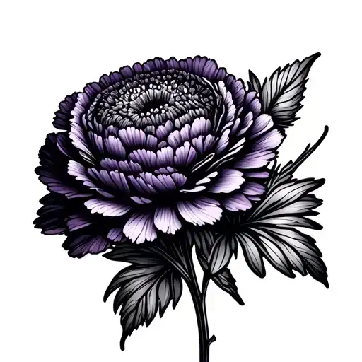 Carnation and violet and aster flower bouquet tattoo design idea