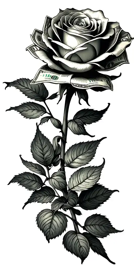 a rose all  petals made up of 100 dollar bills . no leaves. should by very obvious its money tattoo design idea
