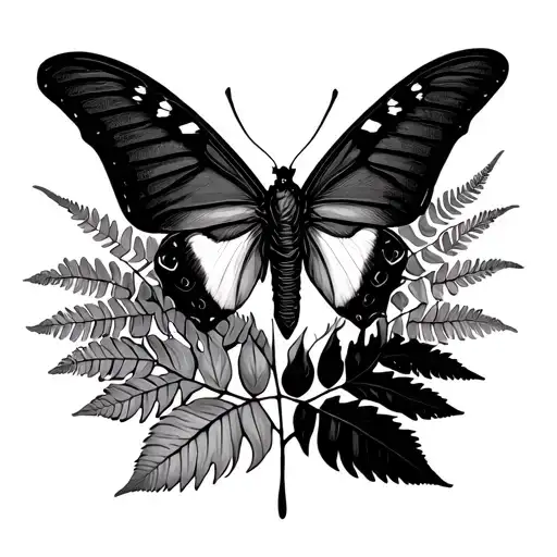 “Find the Light” Moth and Fern Leaf tattoo design idea
