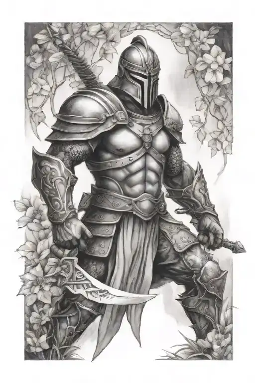 warrior in garden tattoo design idea