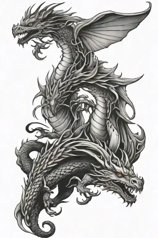 dragon and unicorn and phonix  tattoo design idea
