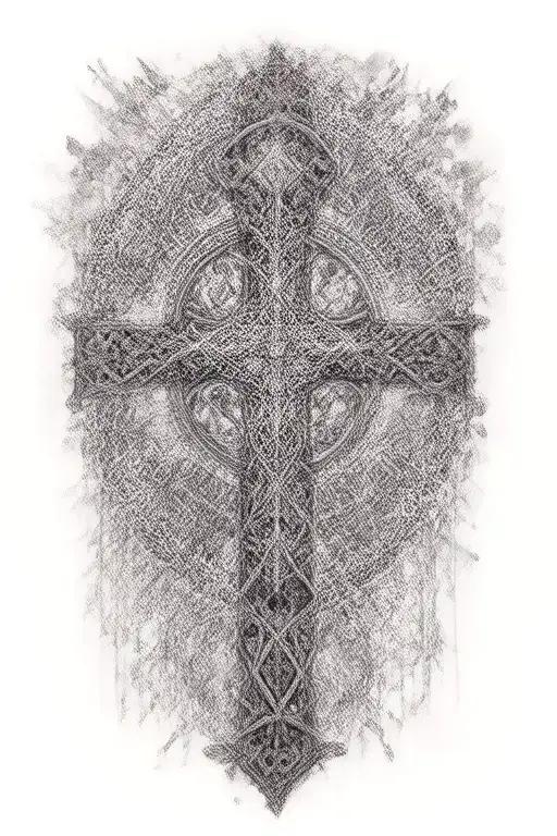 celtic cross with 'father' 'son' 'spirit' on top 3 points tattoo design idea