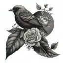 birds moon botanical elements tattoo design idea