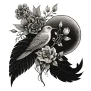 birds moon botanical elements tattoo design idea