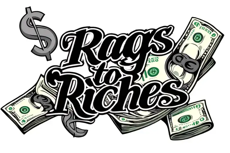 "Rags to Riches" dollar signs and money tattoo design idea