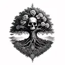 "Memento Mori" life tree half live half die tattoo design idea