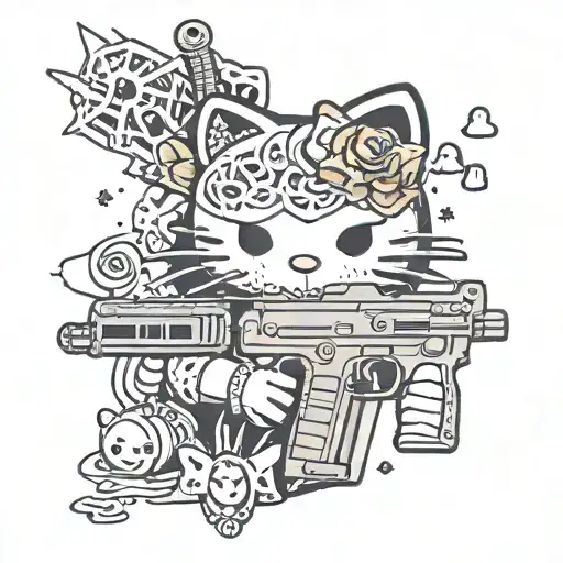 hello kitty Pooh Shiesty mask AR pistol tattoo design idea