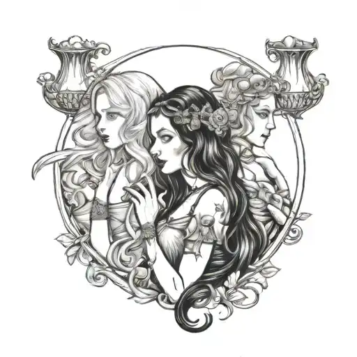 three fates Illustrate these goddesses who controlled the thread of life with dark, gothic threads and scissors. tattoo design idea