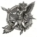 fighting Athena holding spear and shield with owl flying tattoo design idea