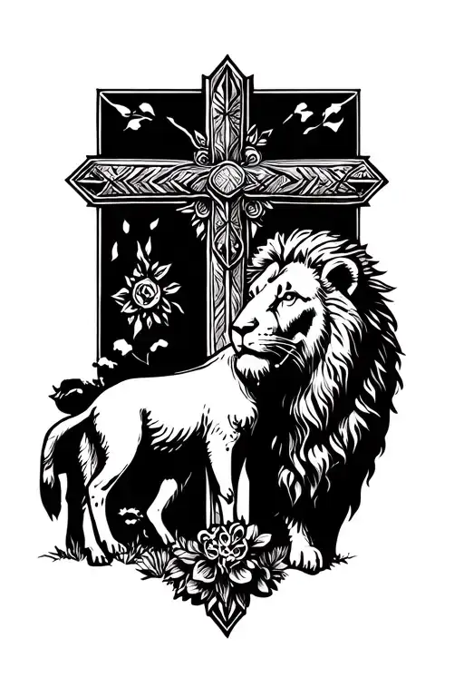 a cross with a lion and a lamb tattoo design idea