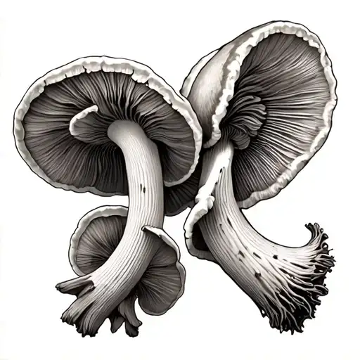 Turkey tail mushroom , Oyster mushroom, Maitake mushroom , chanterelle mushroom , botanical arch tattoo design idea