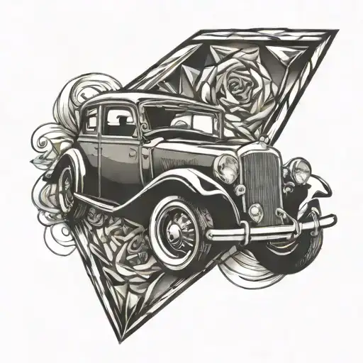 a black diamond with detailed edges that flows smoothly into the second half, depicting a stylish car tattoo design idea