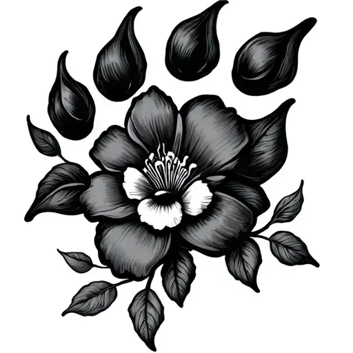 cat paw with flower tattoo design idea
