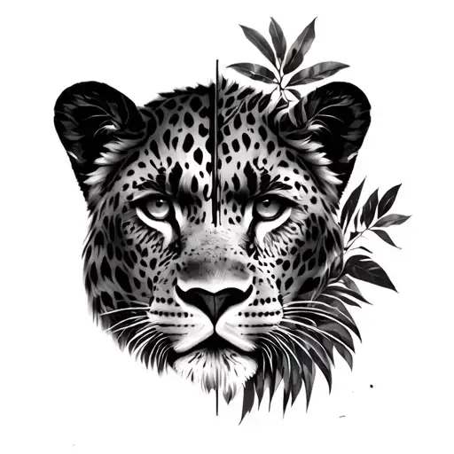 1 face half male lion eye half female leopard eye jungle back tattoo design idea