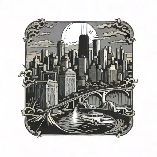 chicago skyline life, catholic tattoo design idea