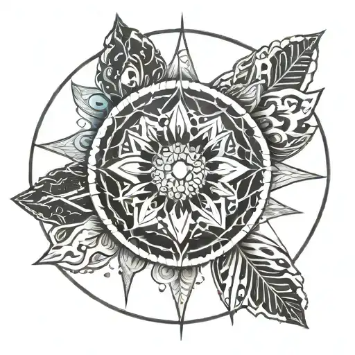 circle shape, half snowflake half sun tattoo tattoo design idea