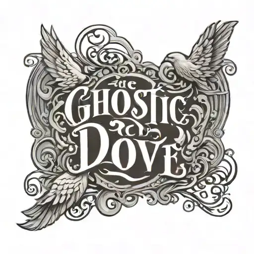 Two word ambigram on ghotic font. First Word Jinx and Second Dove tattoo design idea