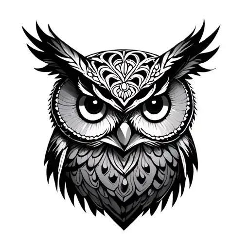 mandala owl perched tattoo design idea