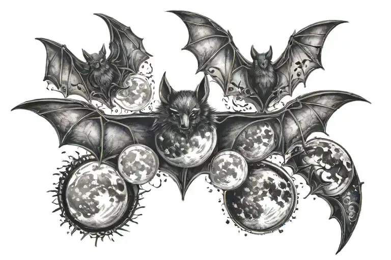 bat moon phases tattoo design idea