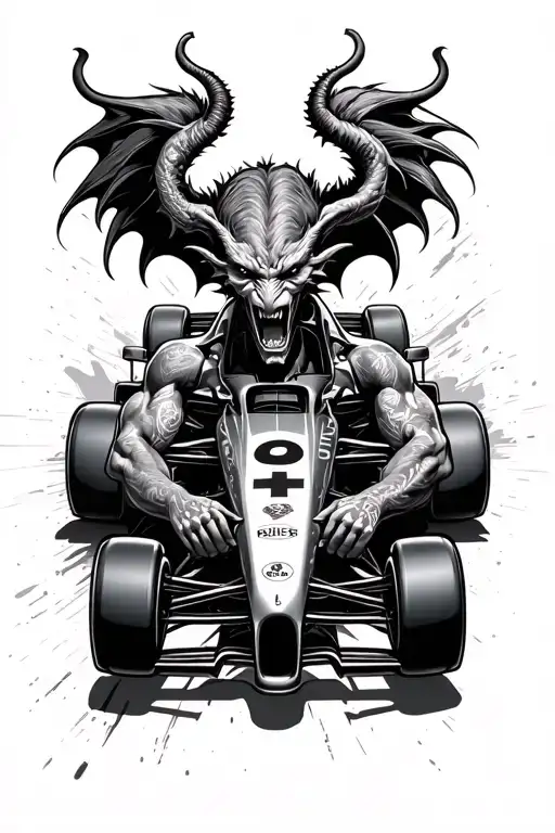 race car with part demon holding tattoo design idea