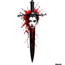 composition, a woman's face coming out of a dagger, the whole entangled with a block wire tattoo design idea