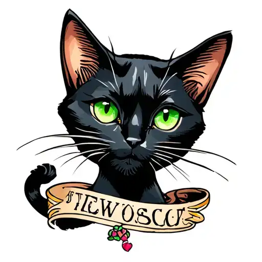 black cat green eyes tattoo design idea