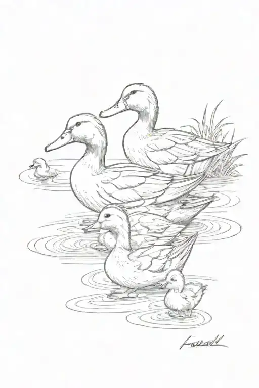 one duck and two ducklings following their mother tattoo design idea