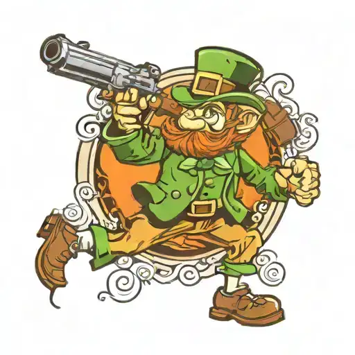 leprechaun shooting a gun tattoo design idea