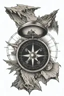 Compass with mountains and gps coordinates tattoo design idea