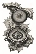 Compass with mountains and gps coordinates tattoo design idea