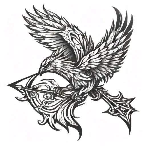phoenix with arm band with three arrows pointing tattoo design idea
